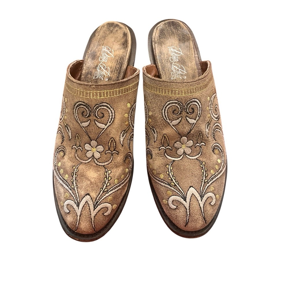 Dan Post Leather Cowgirl Mules Tan Embroidered 5332 Sz 8 Rodeo Western - Picture 3 of 10